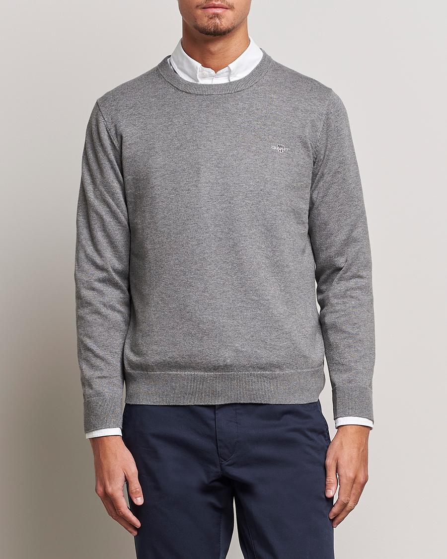 Uomini | Maglie a girocollo | GANT | Classic Cotton Crew Neck Dark Grey Melange