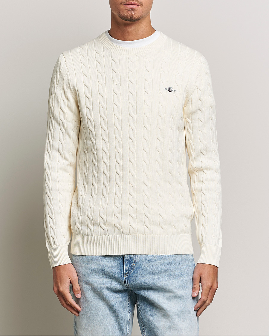 Uomini | GANT | GANT | Cotton Cable Crew Neck Cream