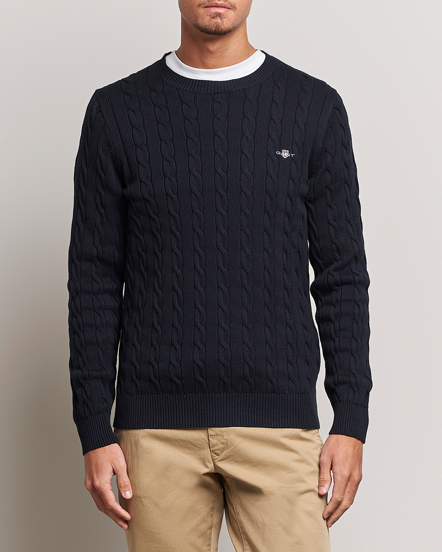 Uomini |  | GANT | Cotton Cable Crew Neck Pullover Evening Blue