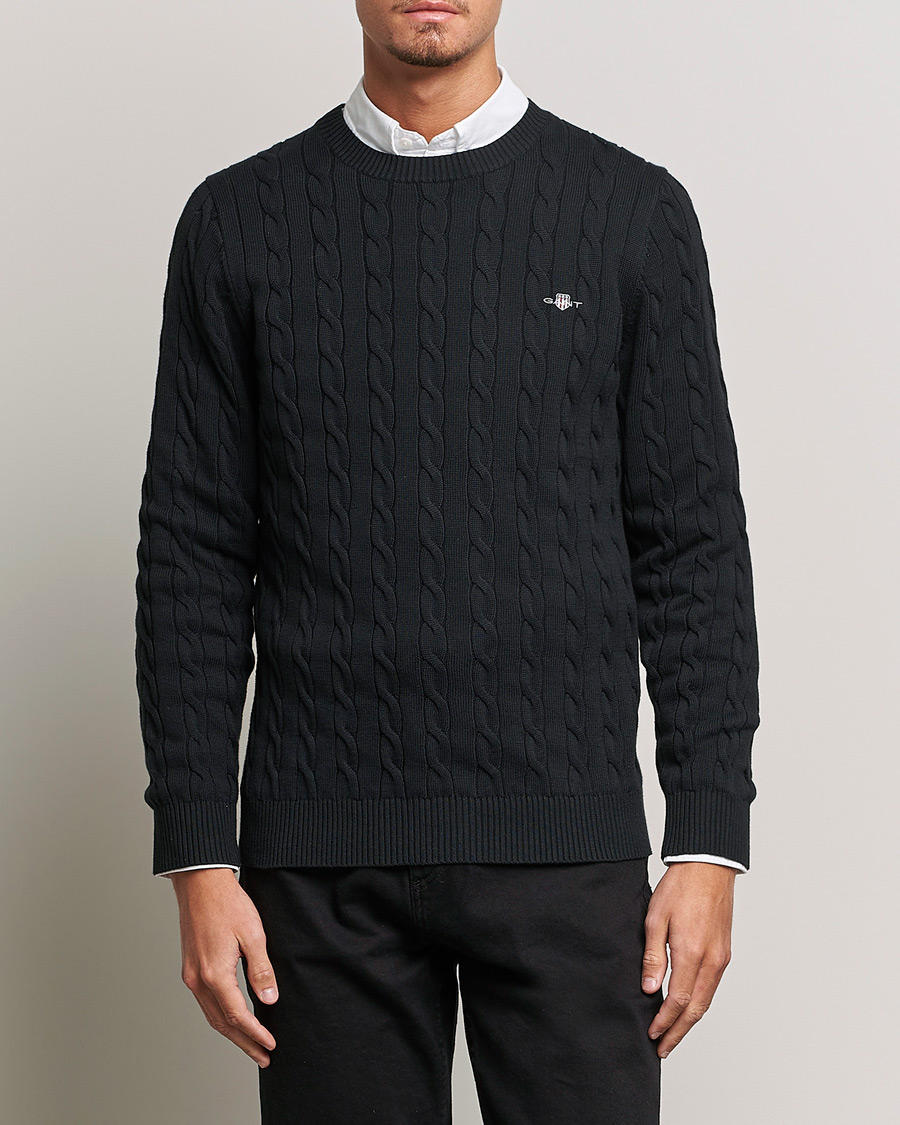 Uomini | Maglieria | GANT | Cotton Cable Crew Neck Pullover Black