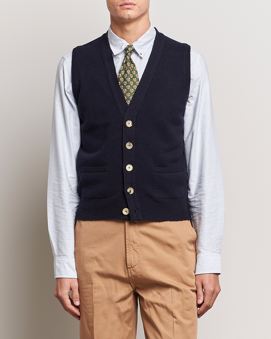 Uomini | Preppy Authentic | Drake\'s | Lambswool Vest Cardigan Navy