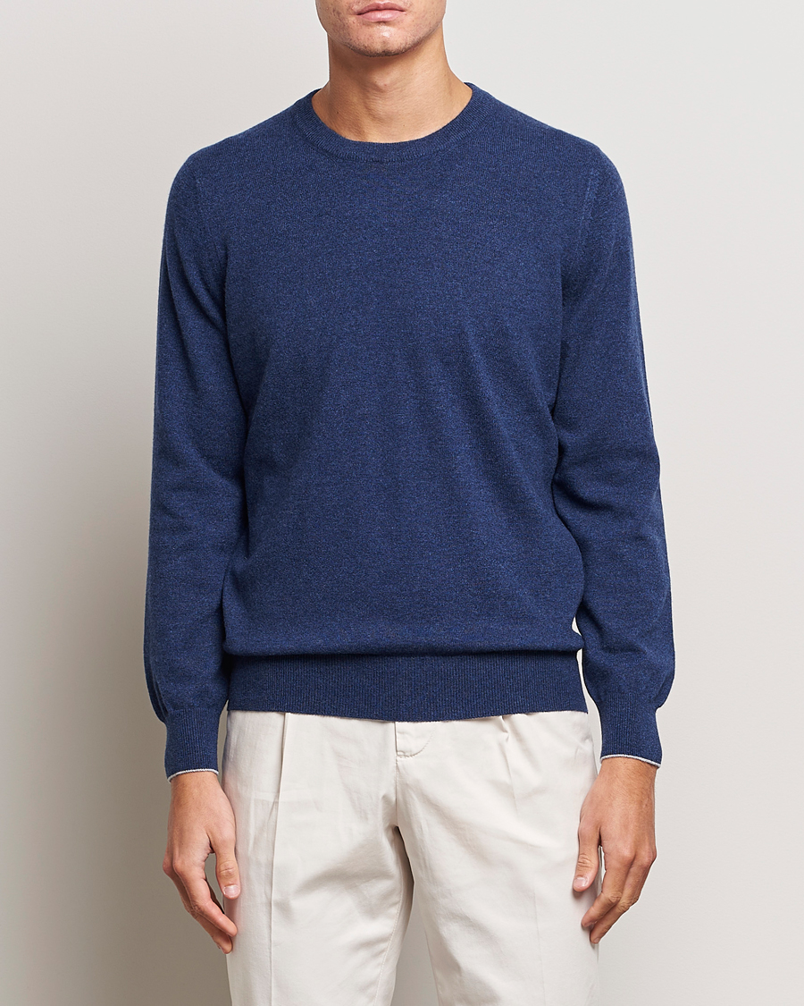 Uomini | Maglioni di cashmere | Brunello Cucinelli | 2 Ply Cashmere Pullover Dark Blue