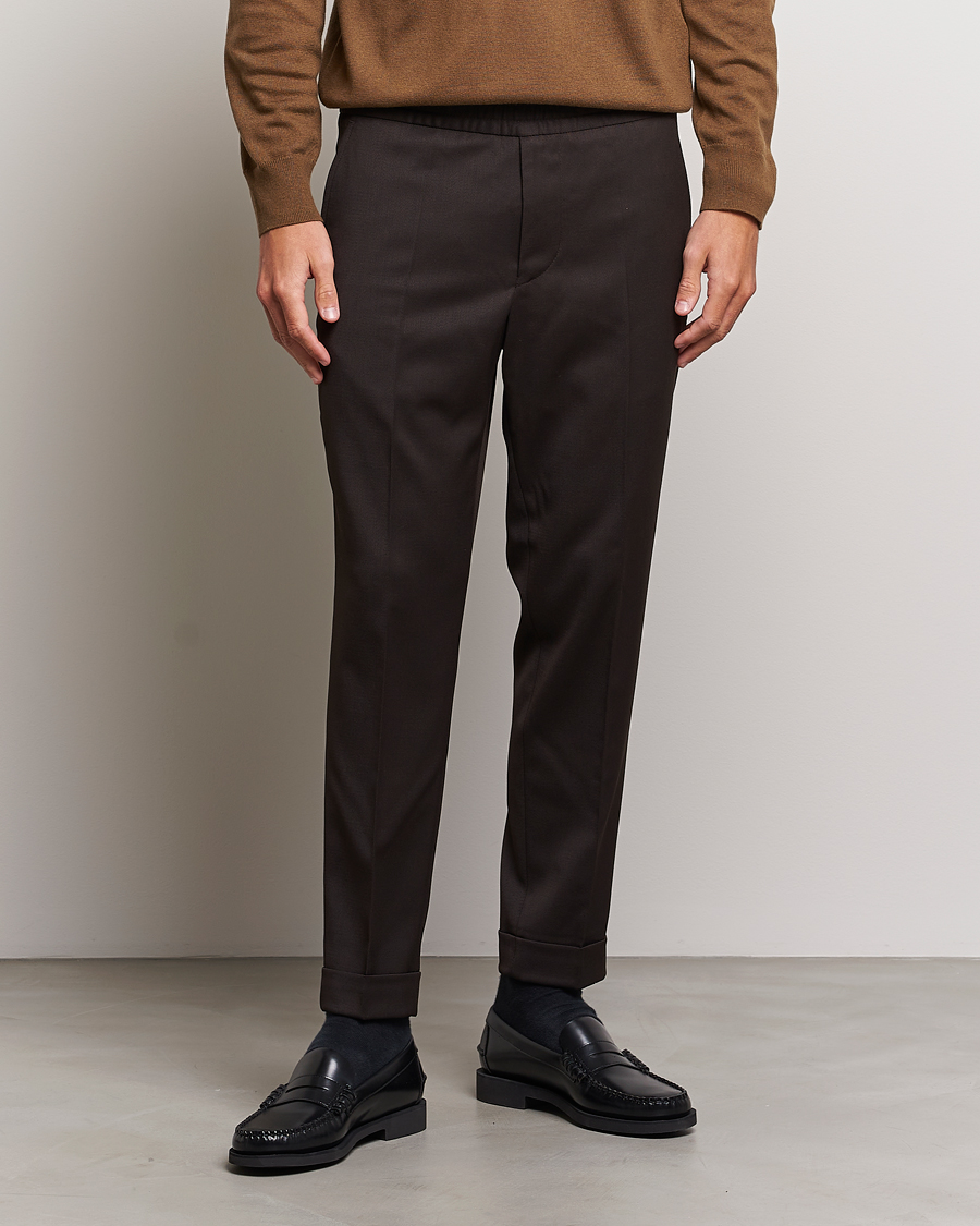 Uomini | Pantaloni con coulisse | Filippa K | Terry Wool Trousers Dark Brown