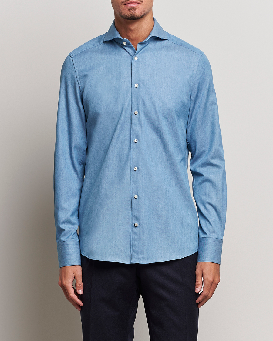 Uomini | Casual | Stenströms | 1899 Slim Denim Twill Shirt Indigo