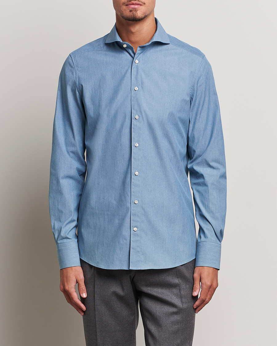 Uomini | Camicie in denim | Stenströms | 1899 Slim Denim Poplin Shirt Indigo