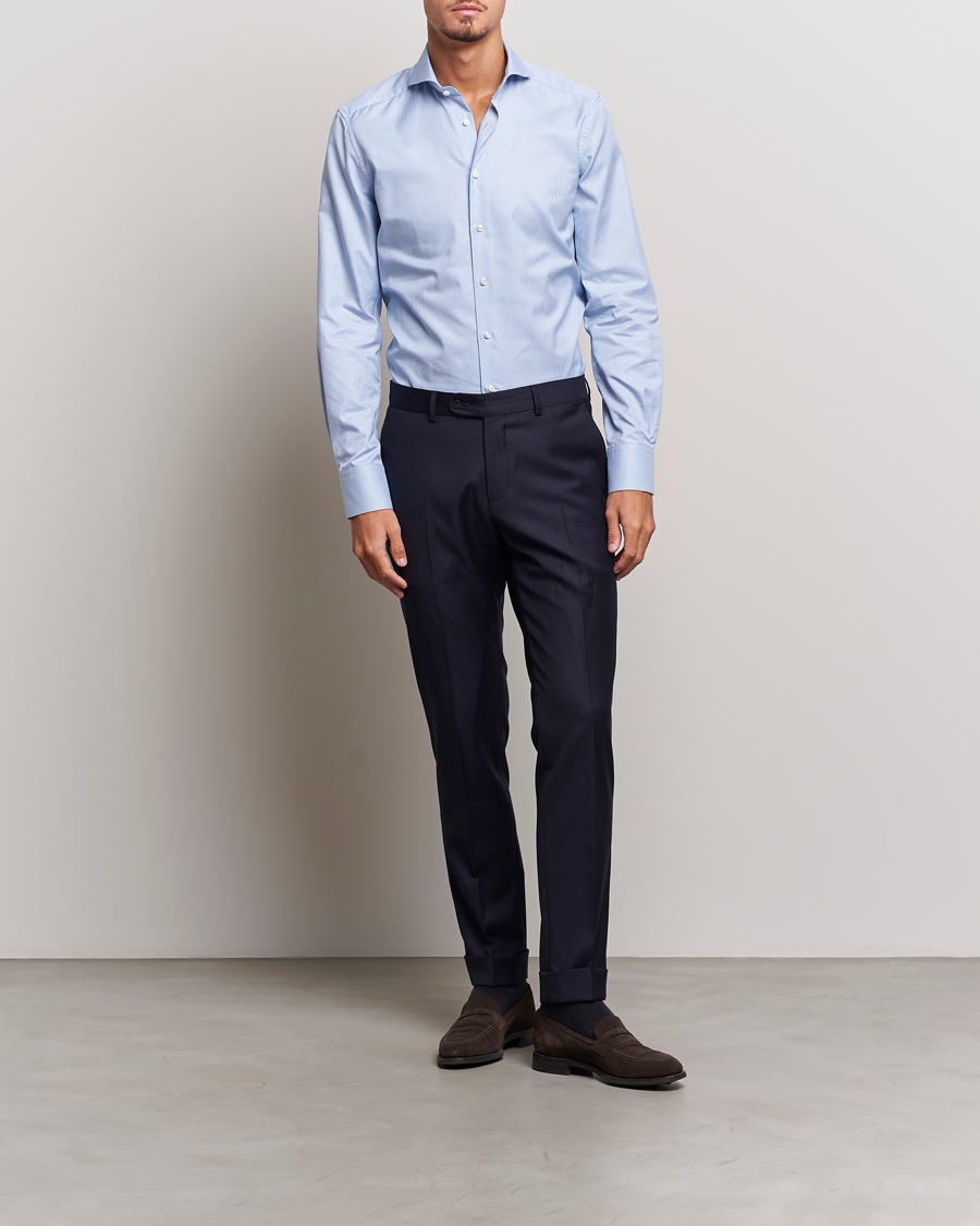 Uomini | Abbigliamento | Stenströms | 1899 Slim Supima Cotton Houndtooth Shirt Blue