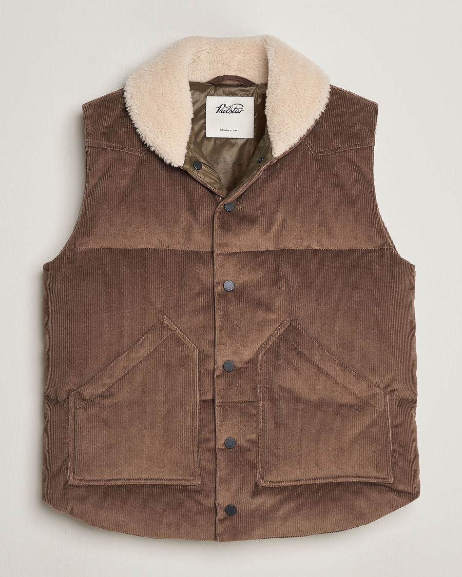 Uomini | Giacche | Valstar | Corduroy Shearling Collar Down Vest Brown