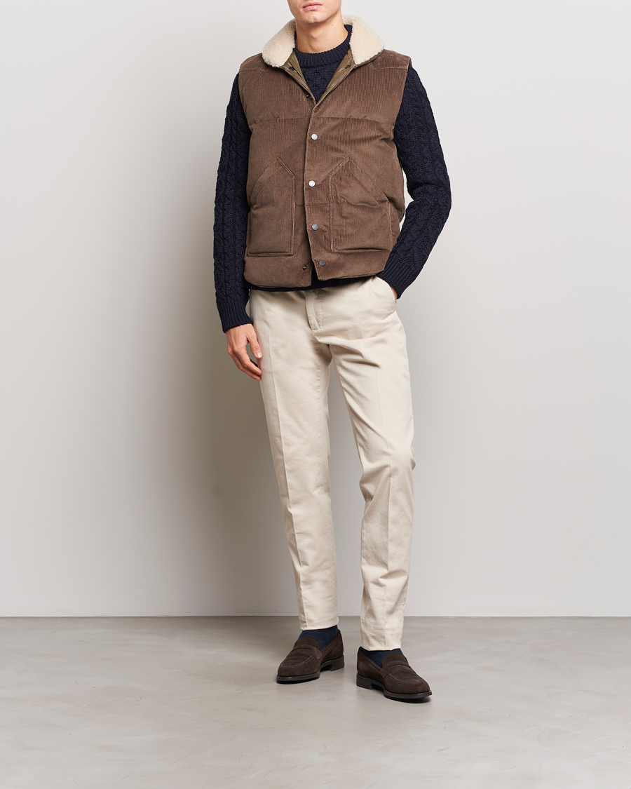 Uomini | Giacche | Valstar | Corduroy Shearling Collar Down Vest Brown