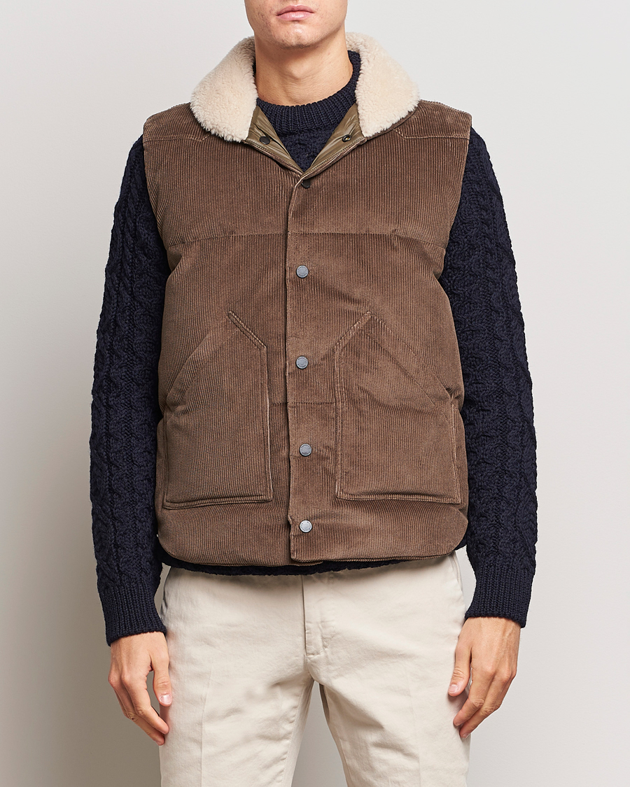 Uomini | Giacche | Valstar | Corduroy Shearling Collar Down Vest Brown