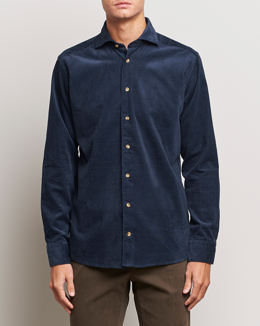 Uomini |  | Eton | Slim Fit Fine Wale Corduroy Shirt Navy Blue