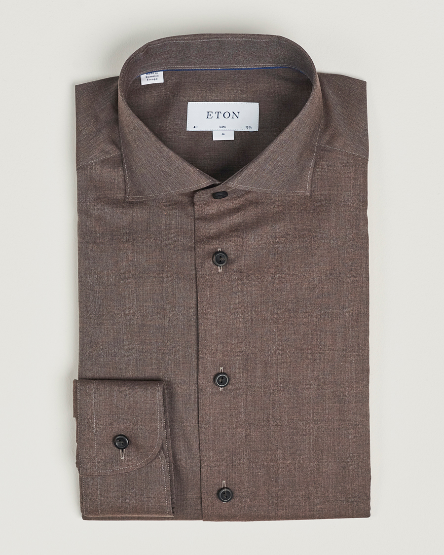 Uomini | Camicie | Eton | Slim Fit Wrinkle Free Flannel Shirt Dark Brown