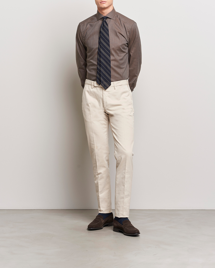 Uomini | Camicie | Eton | Slim Fit Wrinkle Free Flannel Shirt Dark Brown