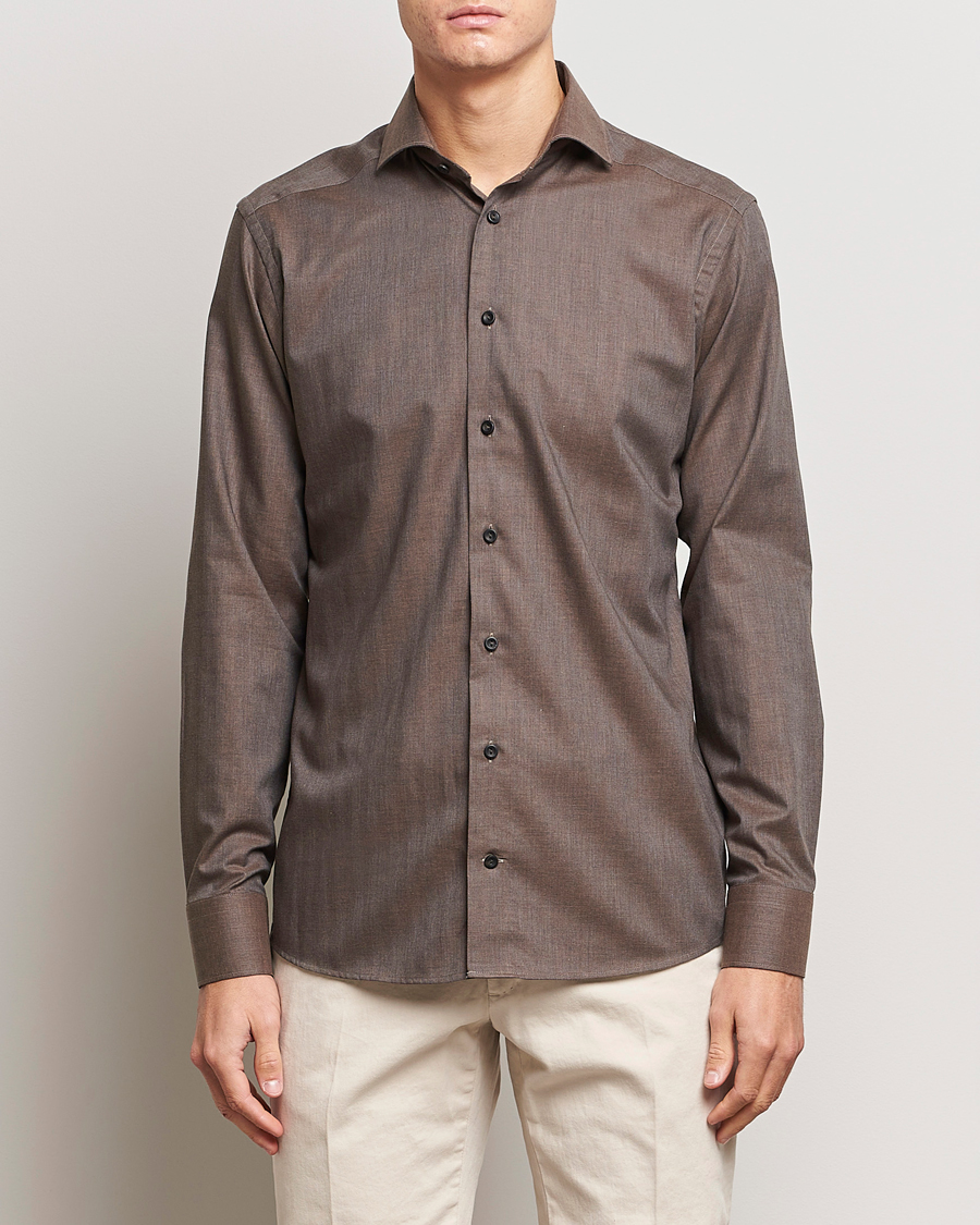 Uomini | Camicie | Eton | Slim Fit Wrinkle Free Flannel Shirt Dark Brown