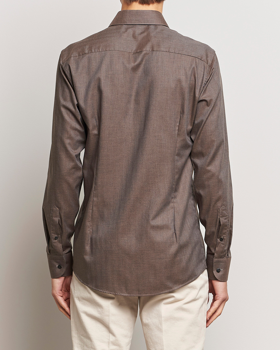 Uomini | Camicie | Eton | Slim Fit Wrinkle Free Flannel Shirt Dark Brown