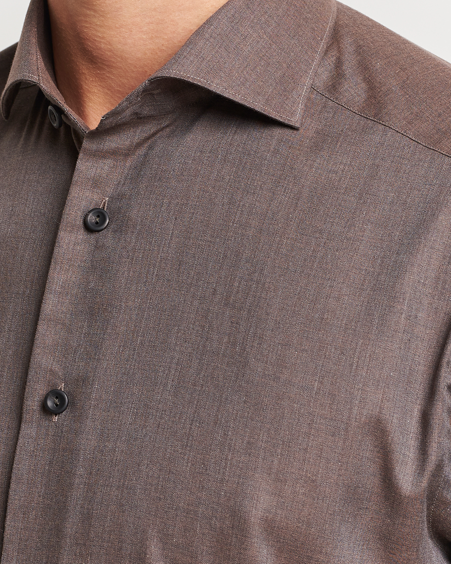 Uomini | Camicie | Eton | Slim Fit Wrinkle Free Flannel Shirt Dark Brown