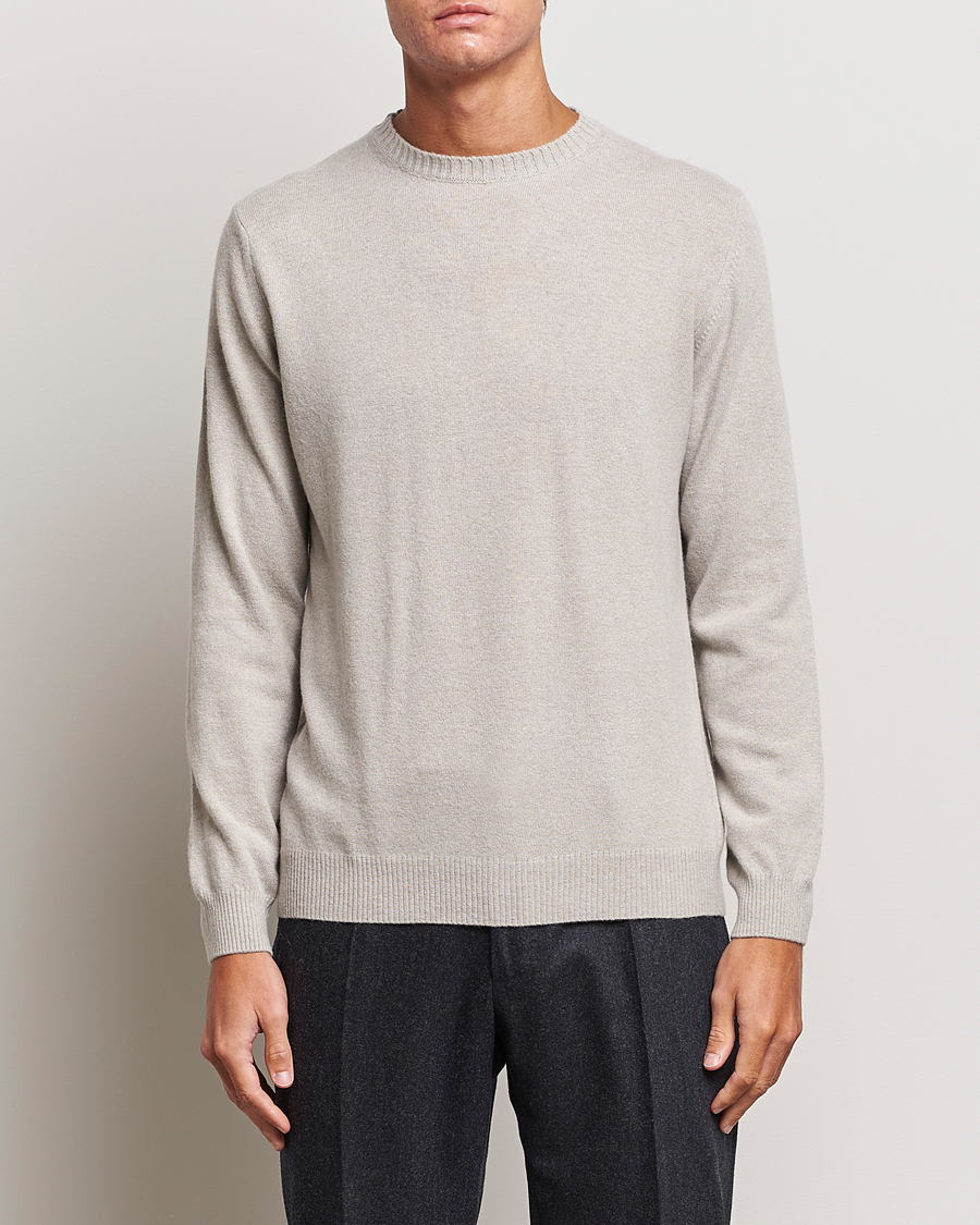 Uomini |  | Oscar Jacobson | Valter Wool/Cashmere Round Neck Light Beige