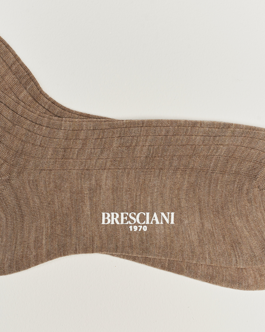 Uomini | Biancheria intima | Bresciani | Wool/Nylon Ribbed Short Socks Beige Melange