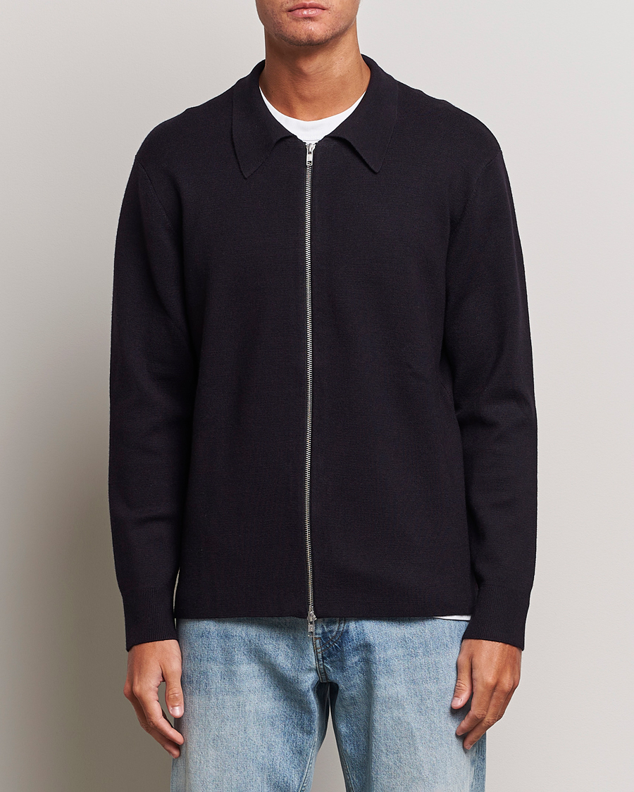 Uomini |  | NN07 | Harald Cotton/Modal Full Zip Navy Blue