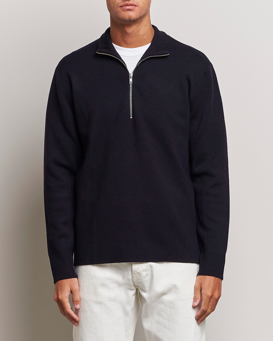 Uomini |  | NN07 | Harald Cotton/Modal Half Zip Navy Blue