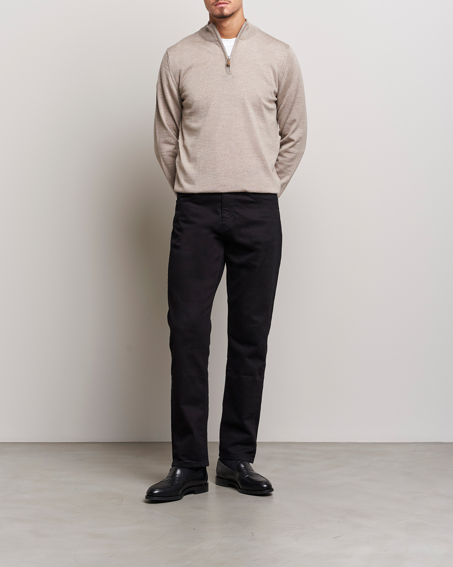 Uomini | Maglieria | Stenströms | Merino Half Zip Beige