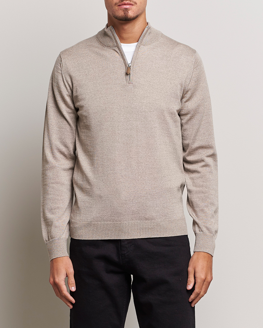 Uomini | Maglieria | Stenströms | Merino Half Zip Beige