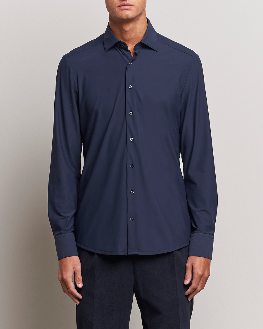 Uomini | Camicie casual | Stenströms | Slimline Cut Away 4-Way Stretch Shirt Navy