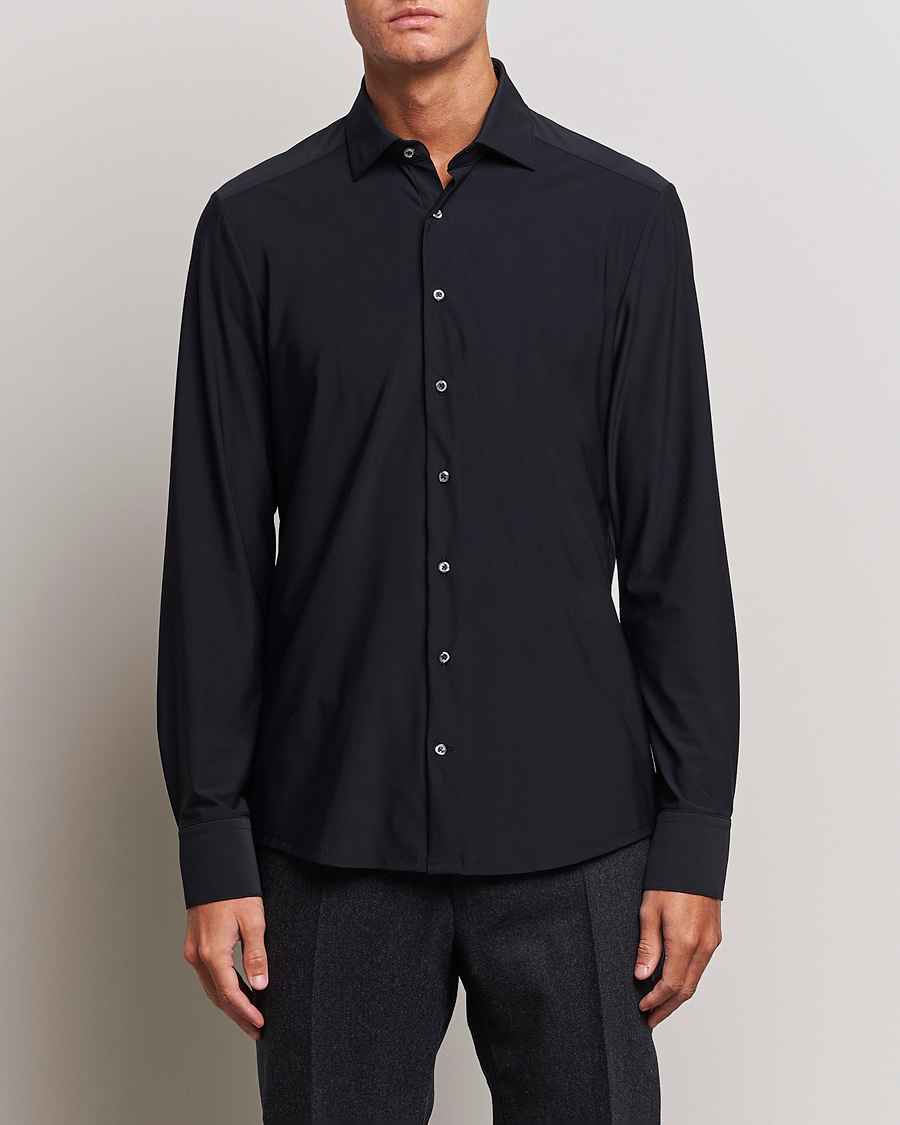 Uomini | Casual | Stenströms | Slimline Cut Away 4-Way Stretch Shirt Black