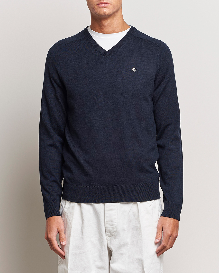 Uomini | Maglie con collo a V | Morris | Merino V-neck Navy