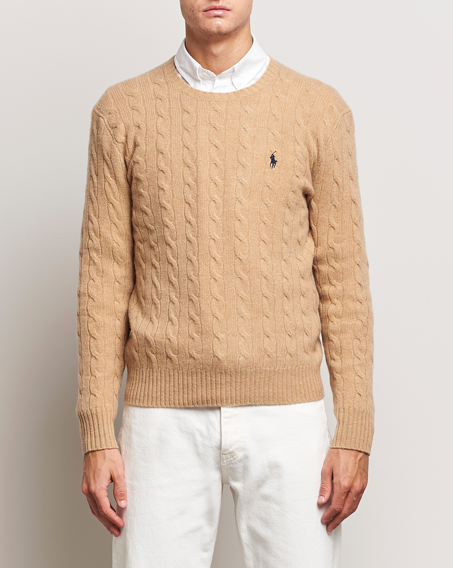 Uomini |  | Polo Ralph Lauren | Wool/Cashmere Cable Crew Neck Camel Melange