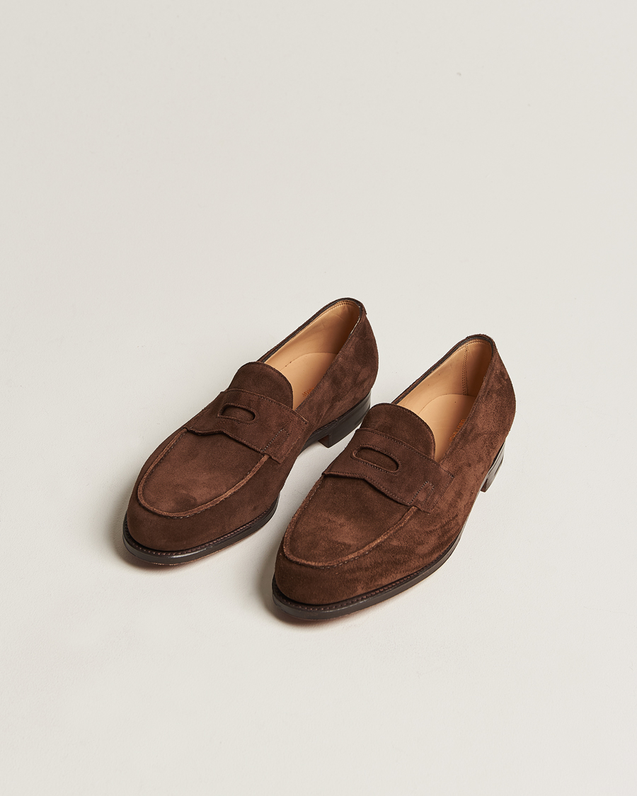 Uomini | Formal Wear | John Lobb | Lopez Penny Loafer Dark Brown Suede