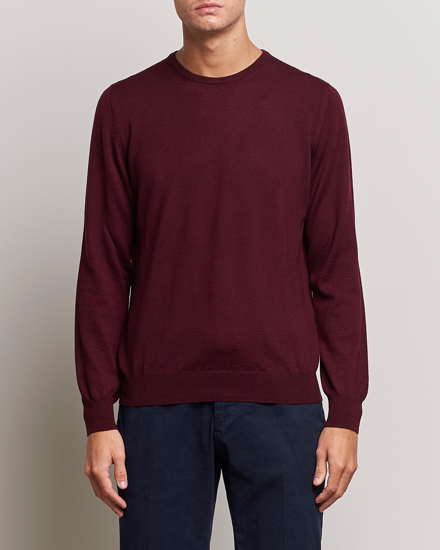 Uomini |  | Gran Sasso | Merino Fashion Fit Crew Neck Pullover Burgundy