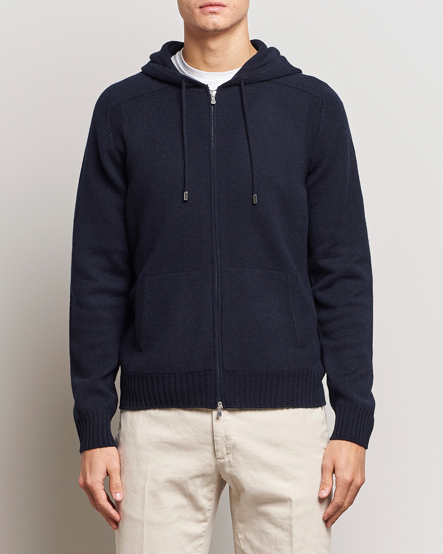 Uomini |  | Gran Sasso | Full Zip Wool Hoodie Navy