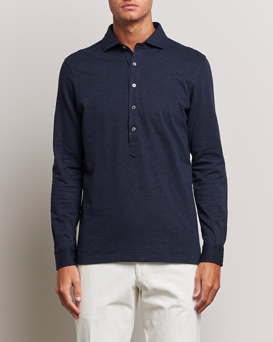 Uomini | Camicie casual | Gran Sasso | Brushed Cotton Popover Shirt Navy Melange