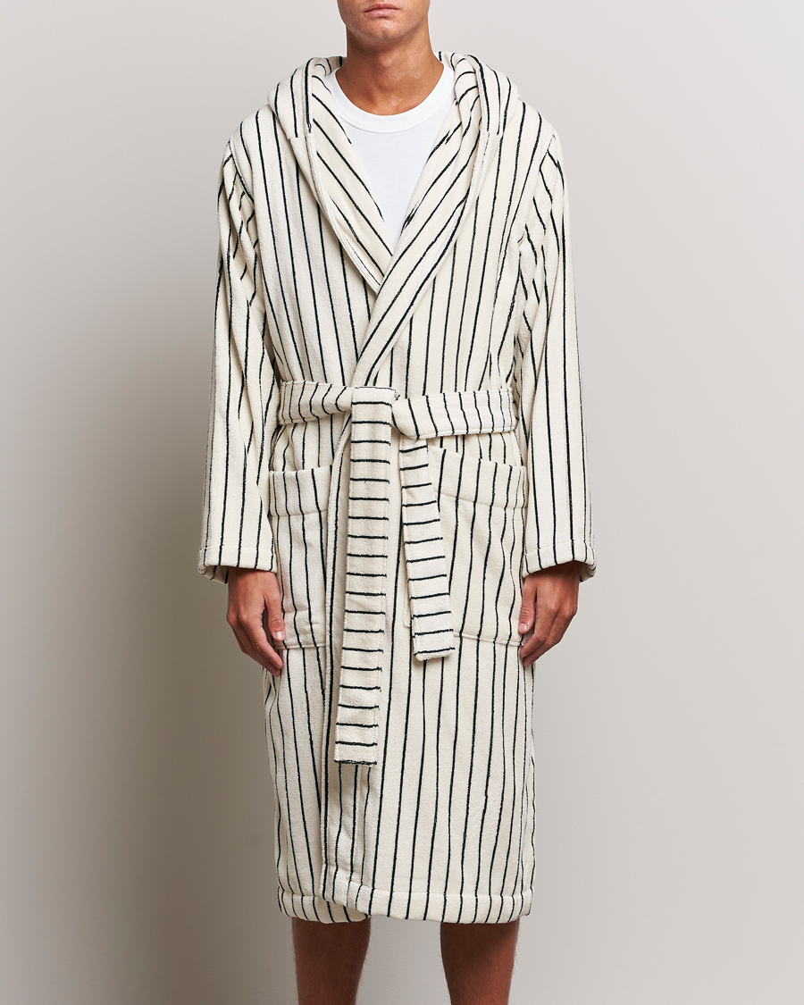 Uomini | Abbigliamento loungewear | Tekla | Organic Terry Hooded Bathrobe Racing Green Stripes