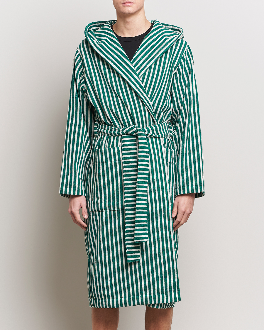 Uomini | Abbigliamento | Tekla | Organic Terry Hooded Bathrobe Teal Green Stripes