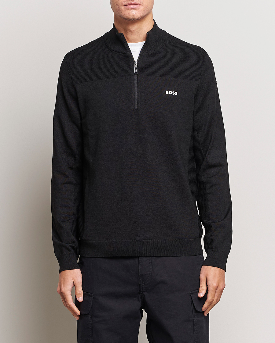 Uomini | Maglieria | BOSS GREEN | Momentum Knitted Half Zip Black