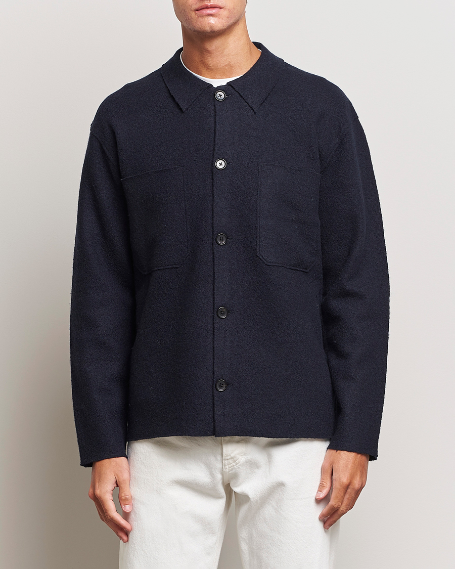 Uomini | Cardigan | NN07 | Jonas Boiled Wool Cardigan Navy Blue