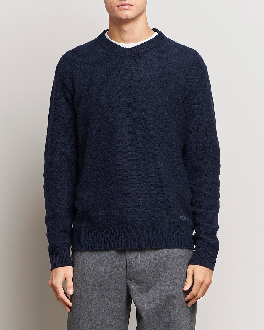 Uomini |  | NN07 | Nigel Lambswool Knitted Crew Neck Navy Blue