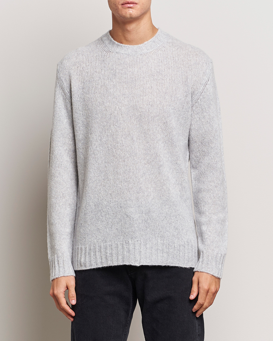 Uomini |  | NN07 | Lee Brushed Wool Crew Neck Light Grey Melange