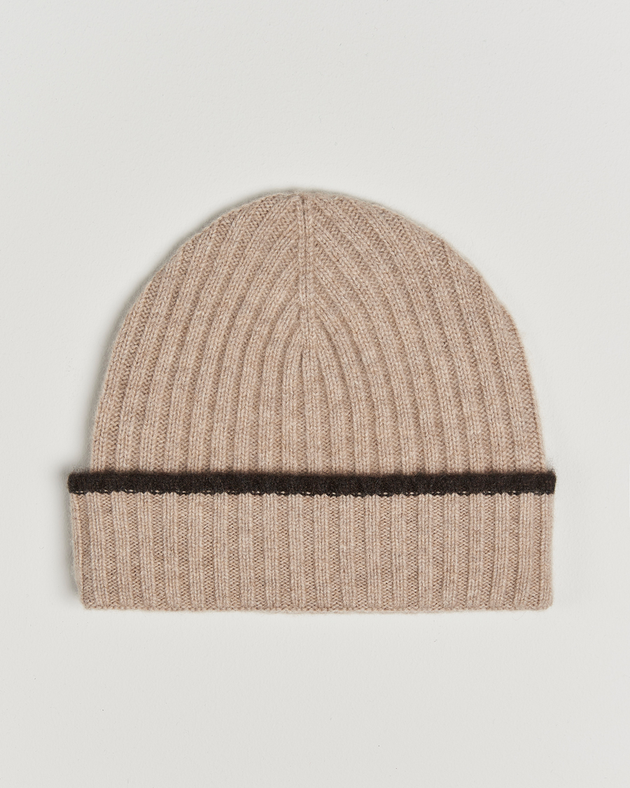 Uomini |  | Amanda Christensen | Rib Knitted Cashmere Paspoal Cap Beige Melange