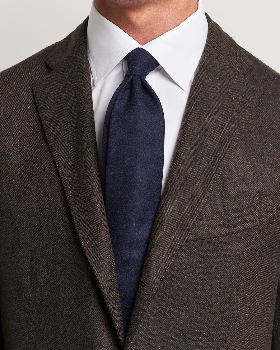 Uomini | Cravatte | Amanda Christensen | Wool Flannel 8cm Tie Navy