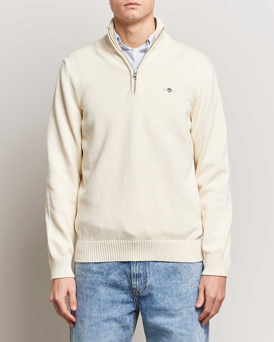 Uomini | Maglieria | GANT | Cotton Half Zip Cream