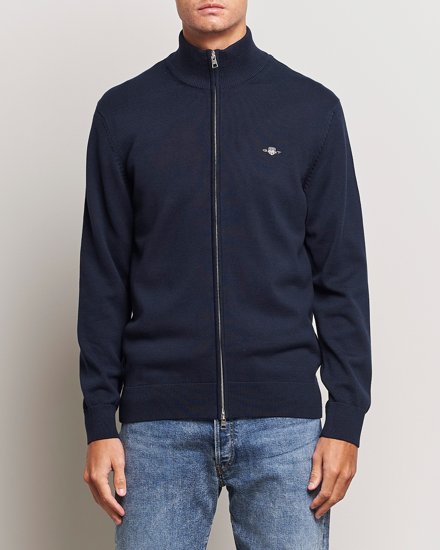 Uomini |  | GANT | Cotton Full Zip Cardigan Evening Blue