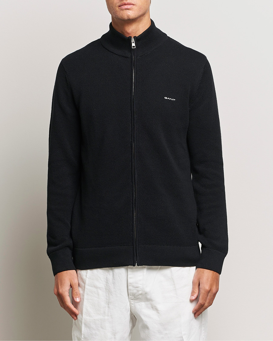 Uomini |  | GANT | Cotton Pique Full-Zip Sweater Black