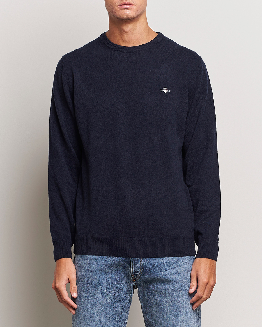 Uomini | GANT | GANT | Lambswool Crew Neck Pullover Marine