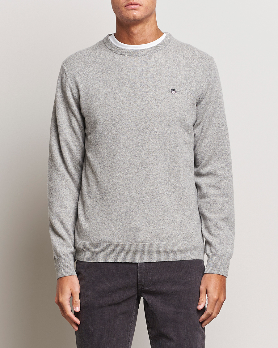 Uomini | Maglieria | GANT | Lambswool Crew Neck Pullover Grey Malange