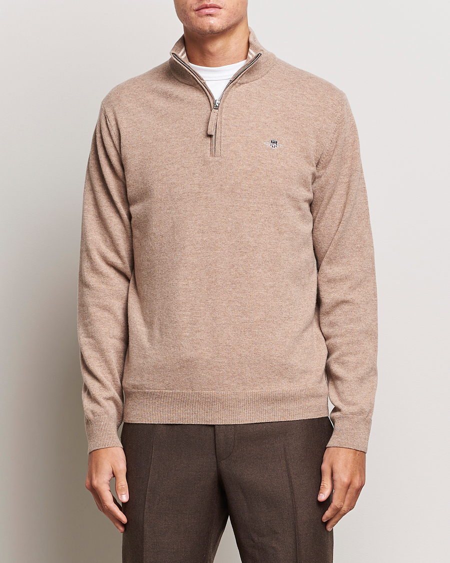 Uomini |  | GANT | Lamsbwool Half Zip Dark Sand