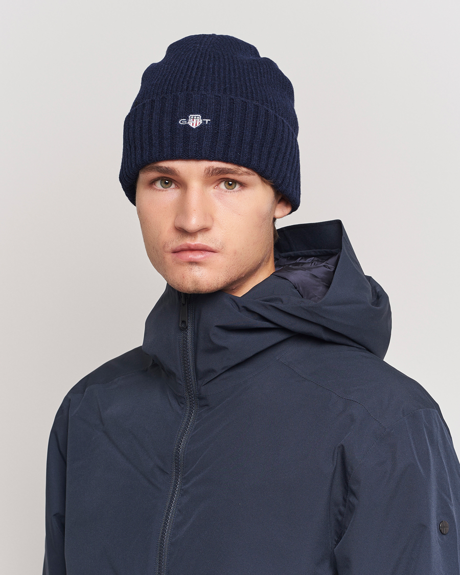 Uomini | Accessori | GANT | Wool Lined Beanie Marine