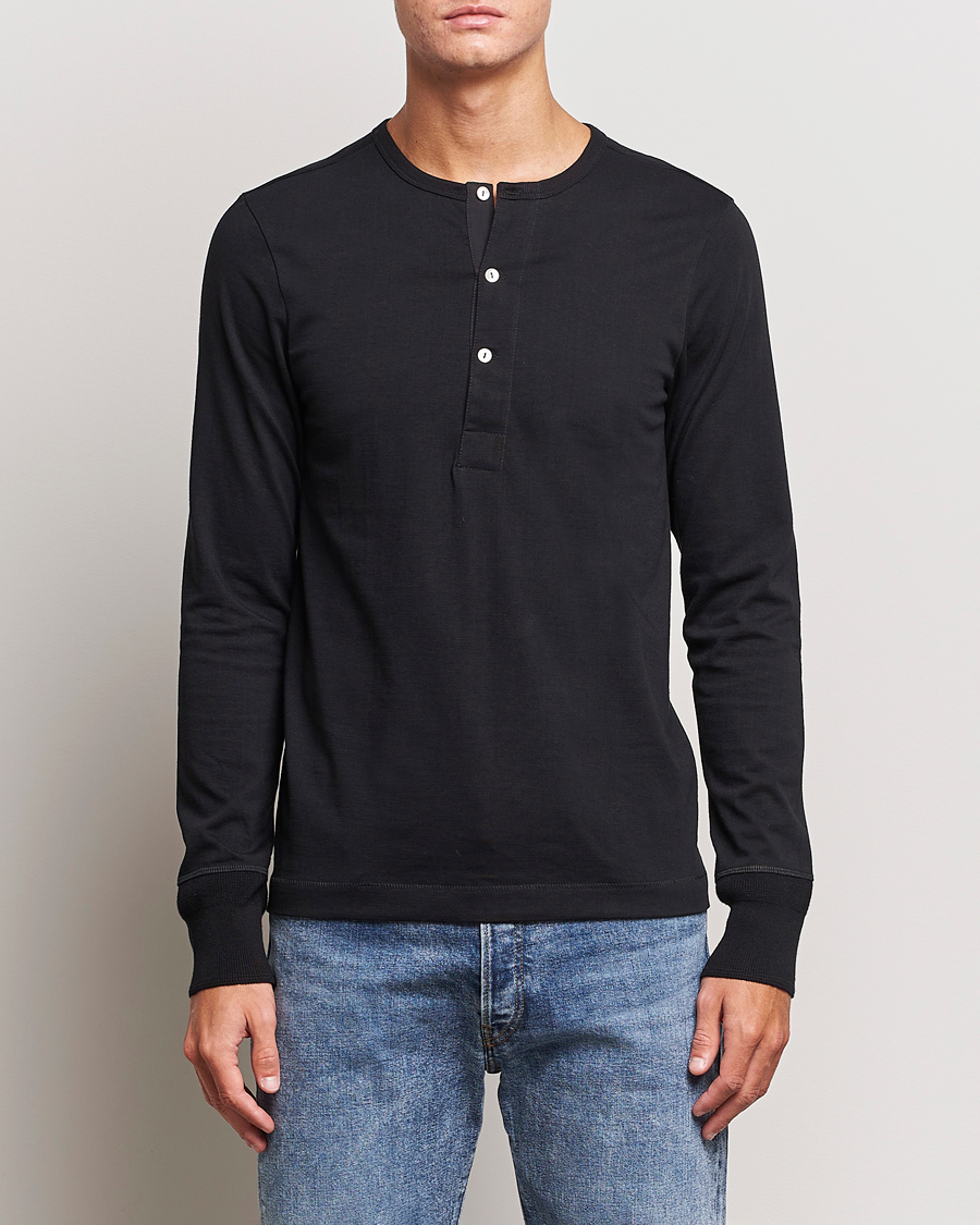 Uomini | Maglieria | Merz b. Schwanen | Classic Organic Cotton Henley Sweater Black