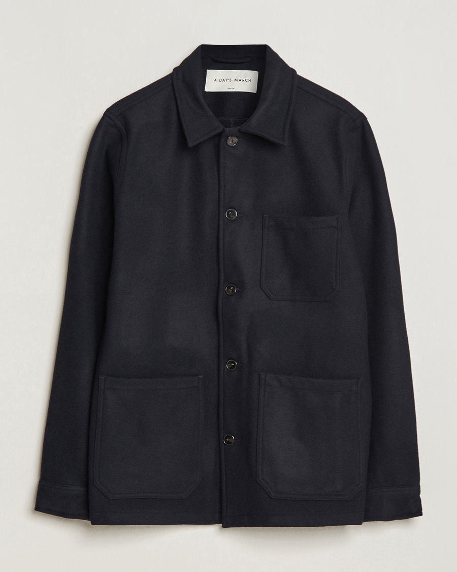 Uomini | Giacche | A Day's March | Wool Overshirt Navy